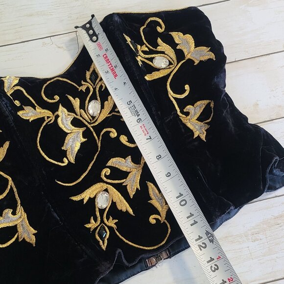 Vintage Natori Neiman Marcus Black Velvet Embroidered Bustier Elegant Whimsigoth - Picture 8 of 10